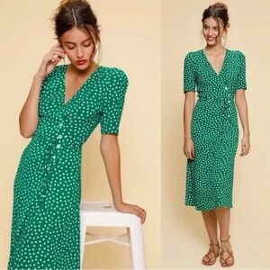 Rouje Green Polka Dot Midi Dress